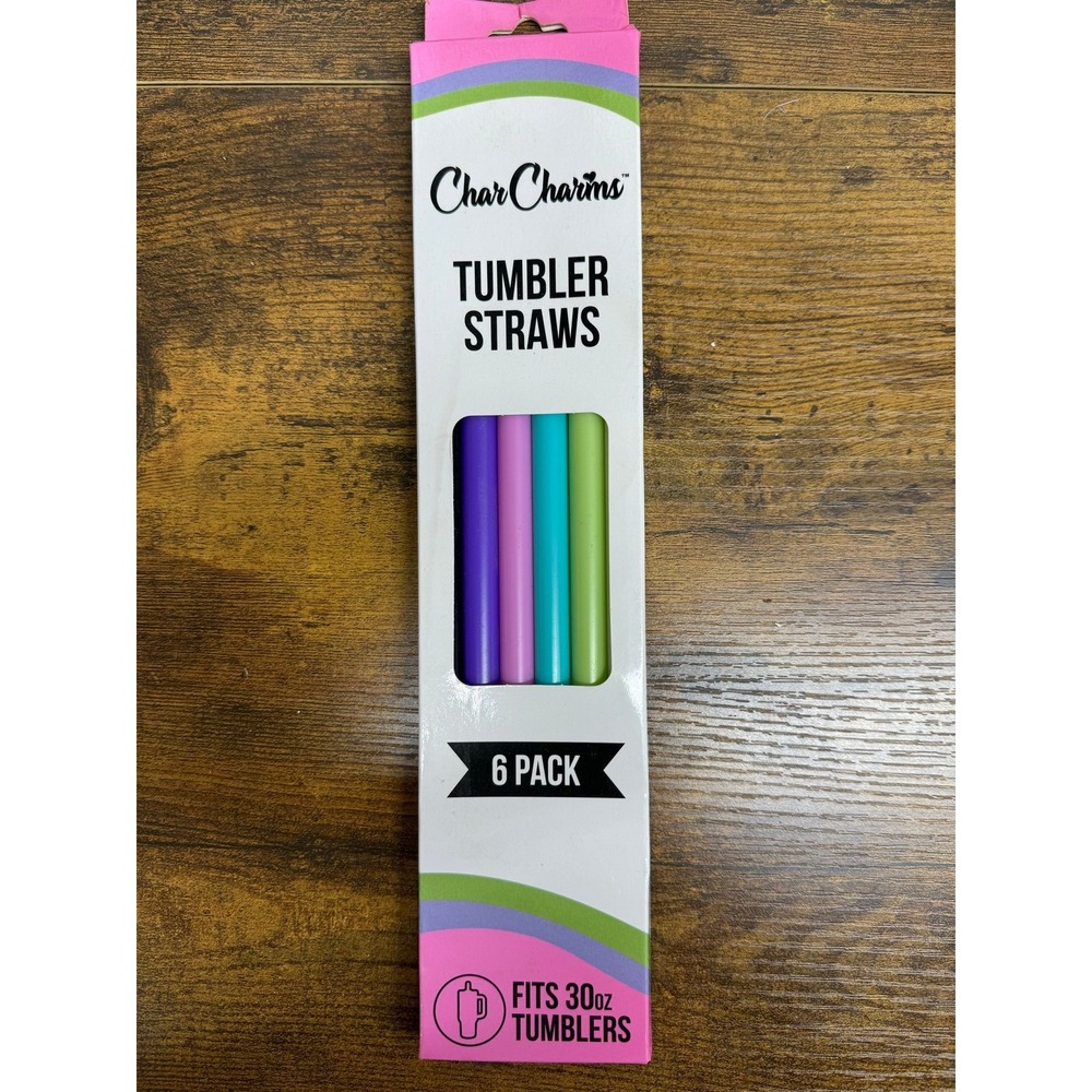 CharCharms 6 Pack Solid Colored Tumbler Straws for 30oz Tumblers Reusable Multi